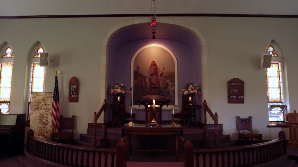 The painting of Jesus inside the church