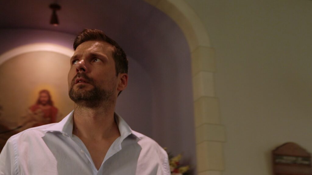 Actor Raymond Ritzau playing Pastor John Crossley in Word and Deed by the Jesus painting